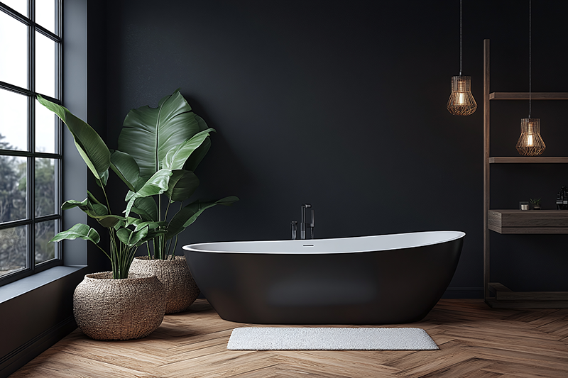 Moody and Dramatic black bathroom tub