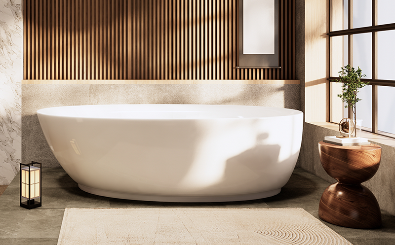 Sculptural tub in bathroom