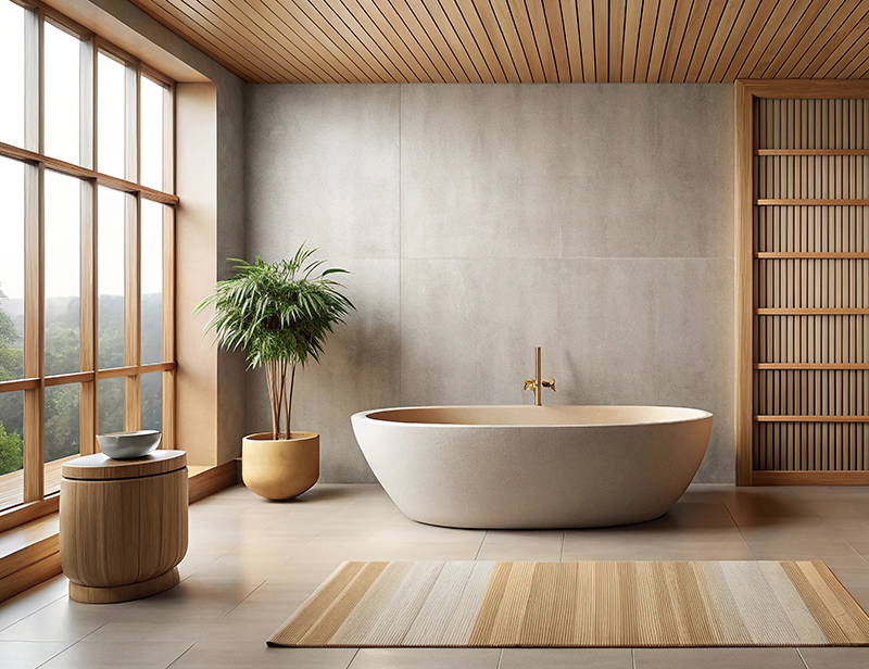 Natural wood bathroom